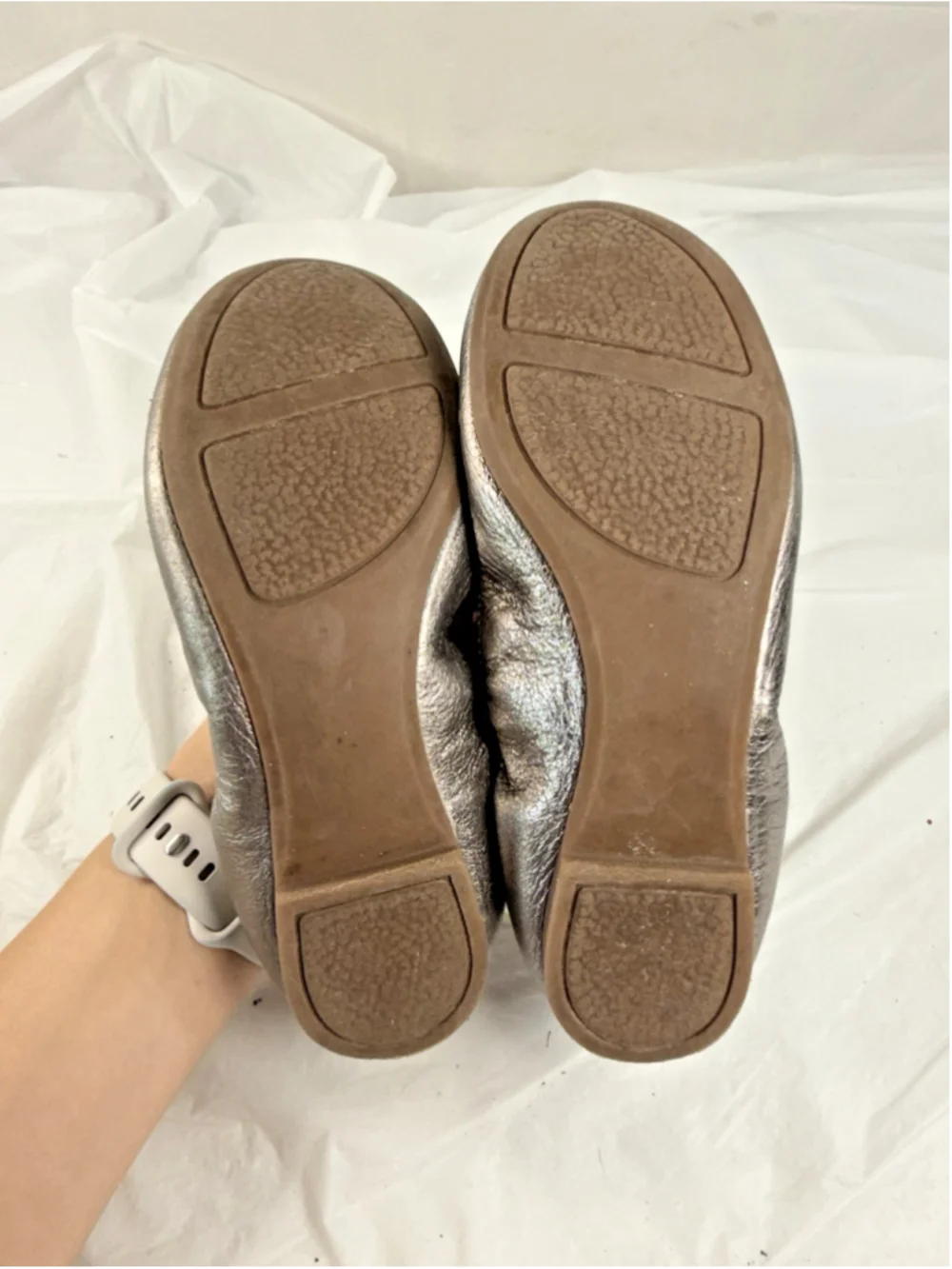 Tory Burch Womens Leather Ballet Flats Silver Sz 5
